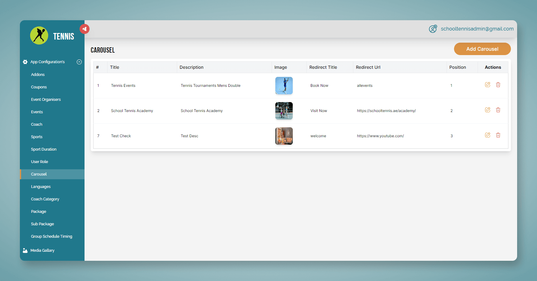 Tennis Academy Admin